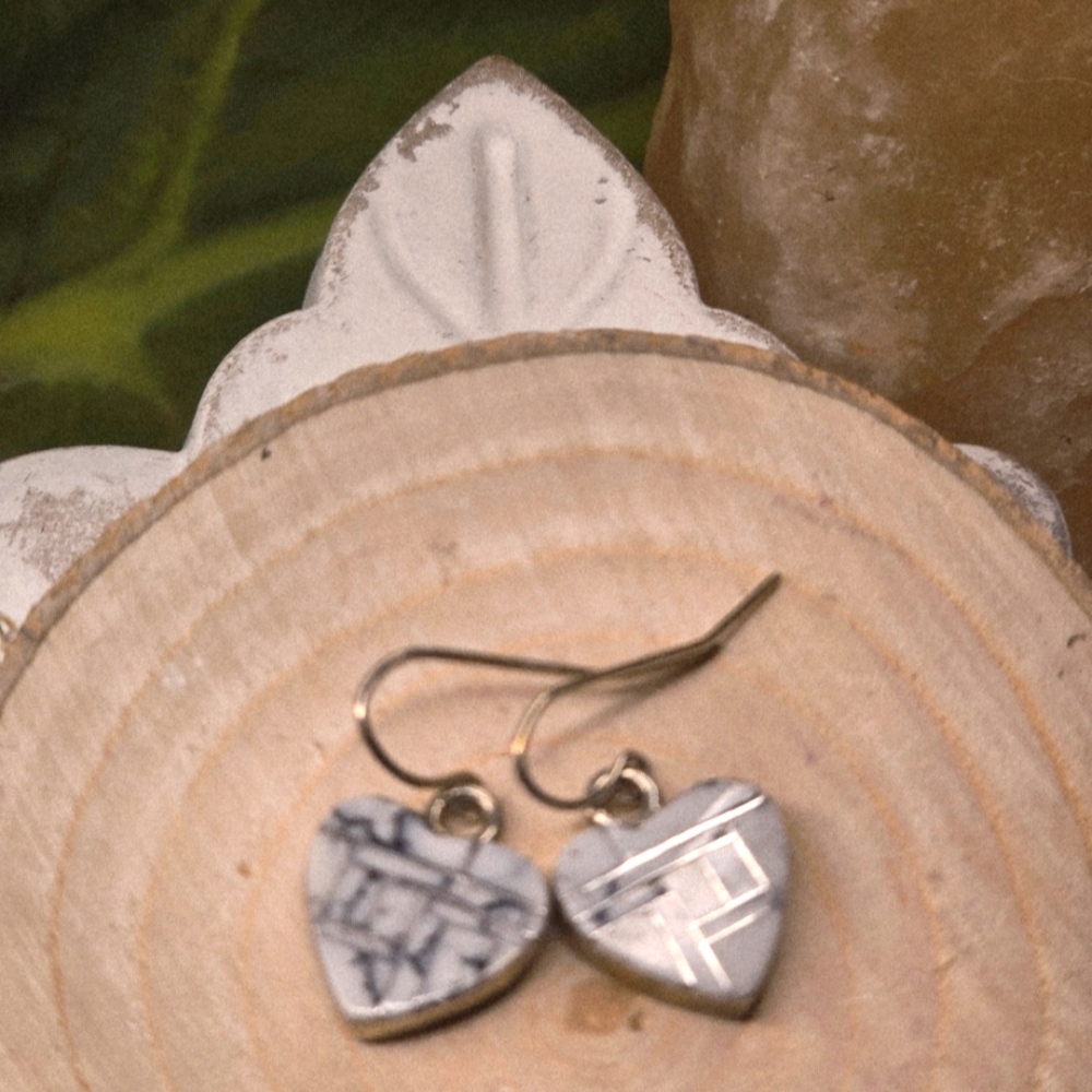 Signed White Buffalo Inlaid Native Earrings